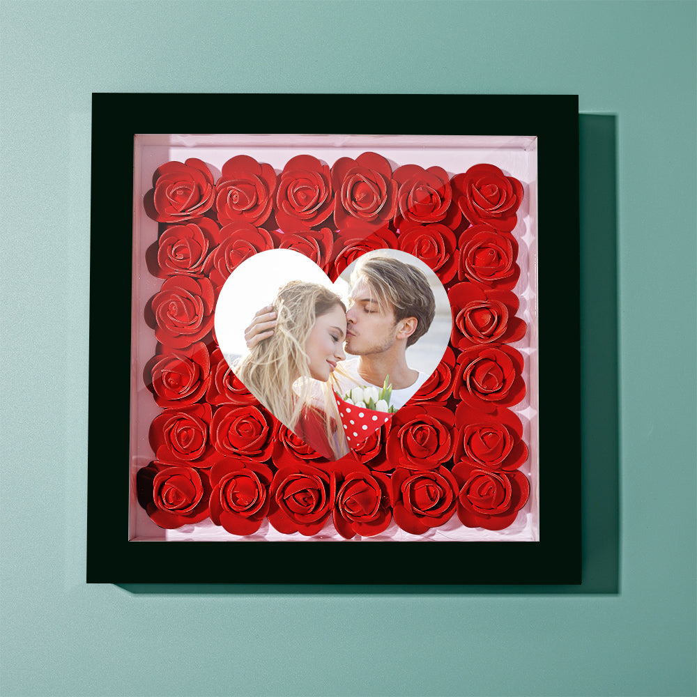 Custom Photo Flower Shadow Box Personalized Heart Flower Shadowbox Frame Gift-Blongser