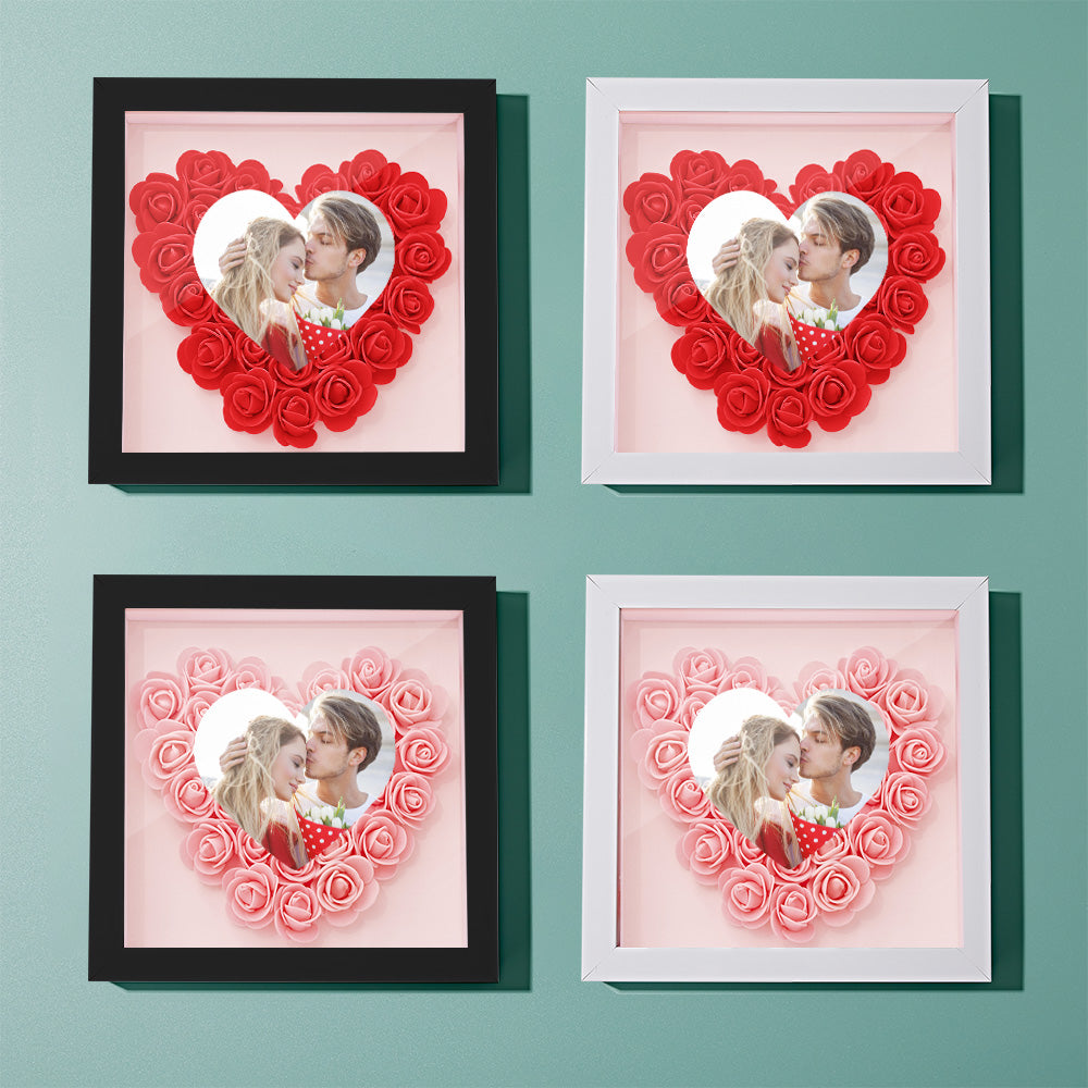 Custom Photo Flower Shadow Box Personalized Heart Flower Shadowbox Frame Gift-Blongser