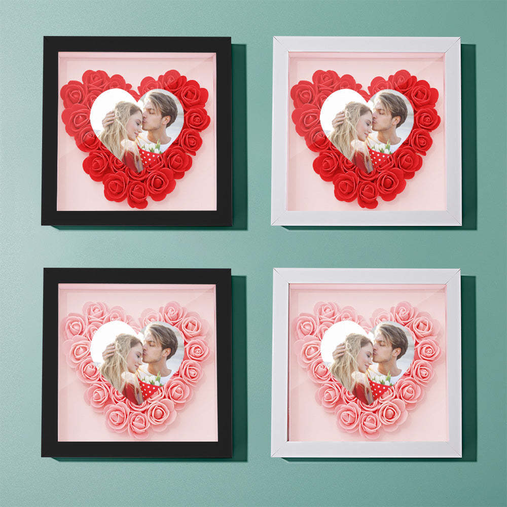 Custom Photo Flower Shadow Box Personalized Heart Flower Shadowbox Frame Gift-Blongser