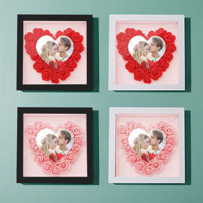 Custom Photo Flower Shadow Box Personalized Heart Flower Shadowbox Frame Gift-Blongser