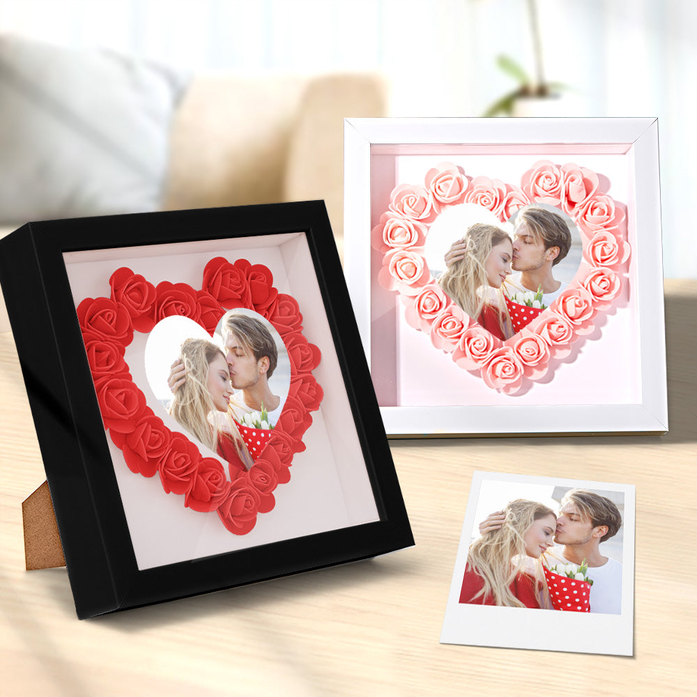 Custom Photo Flower Shadow Box Personalized Heart Flower Shadowbox Frame Gift-Blongser