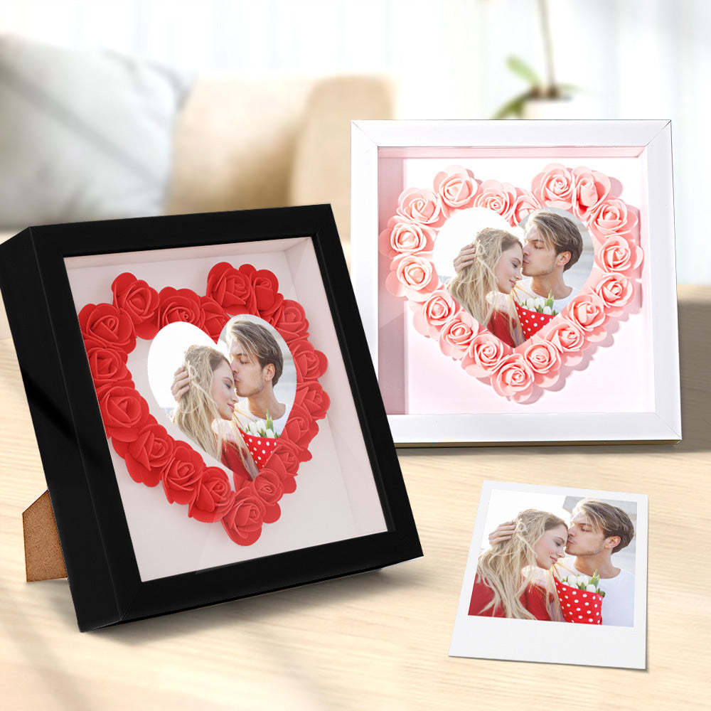 Custom Photo Flower Shadow Box Personalized Heart Flower Shadowbox Frame Gift-Blongser