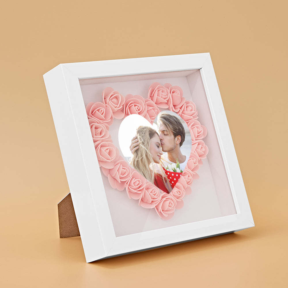 Custom Photo Flower Shadow Box Personalized Heart Flower Shadowbox Frame Gift-Blongser