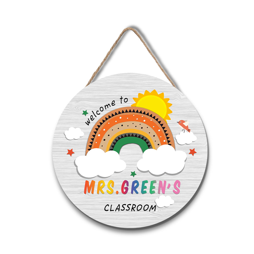 Custom Rainbow Cute Teacher Door Sign, Welcome Sign Gift for Teacher-Blongser