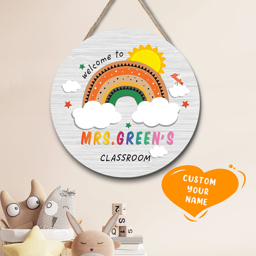 Custom Rainbow Cute Teacher Door Sign, Welcome Sign Gift for Teacher-Blongser