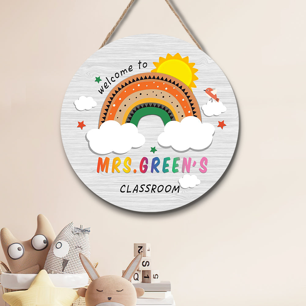 Custom Rainbow Cute Teacher Door Sign, Welcome Sign Gift for Teacher-Blongser
