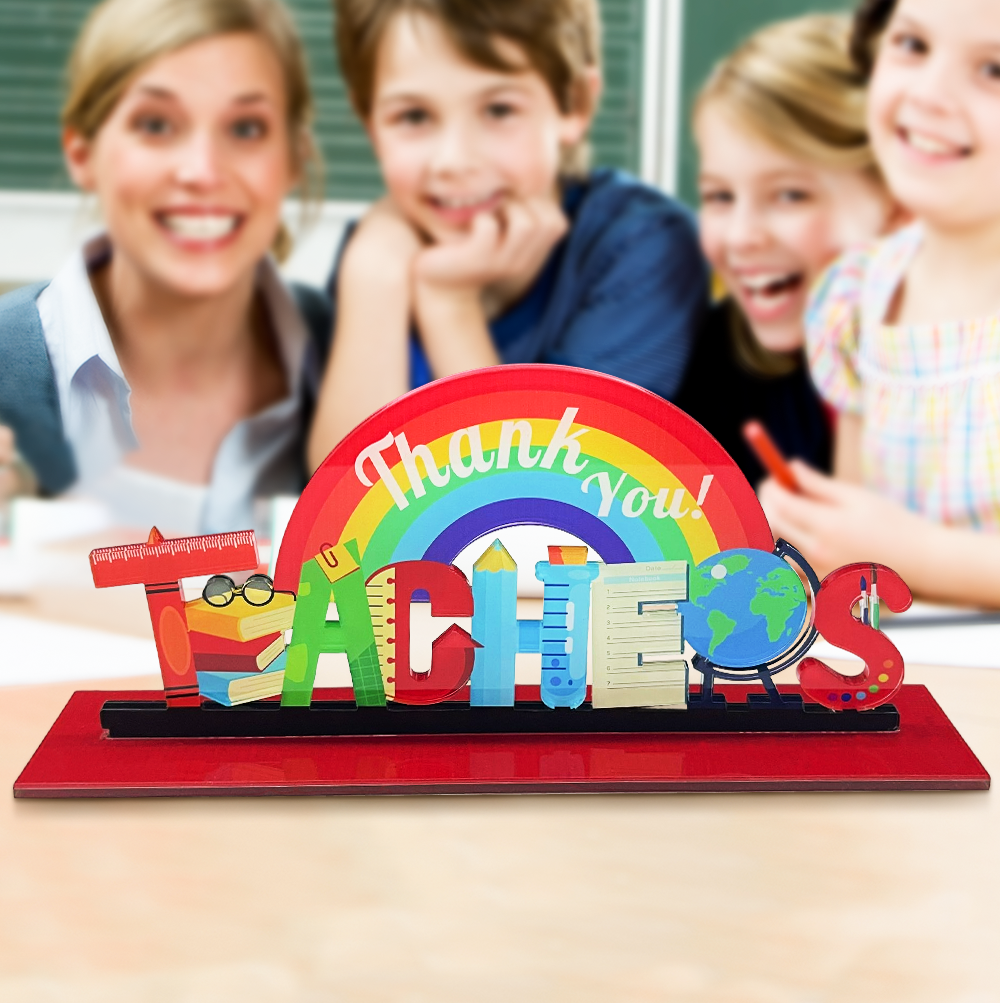 Personalized Rainbow Teacher Appreciation Acrylic Table Sign-Blongser