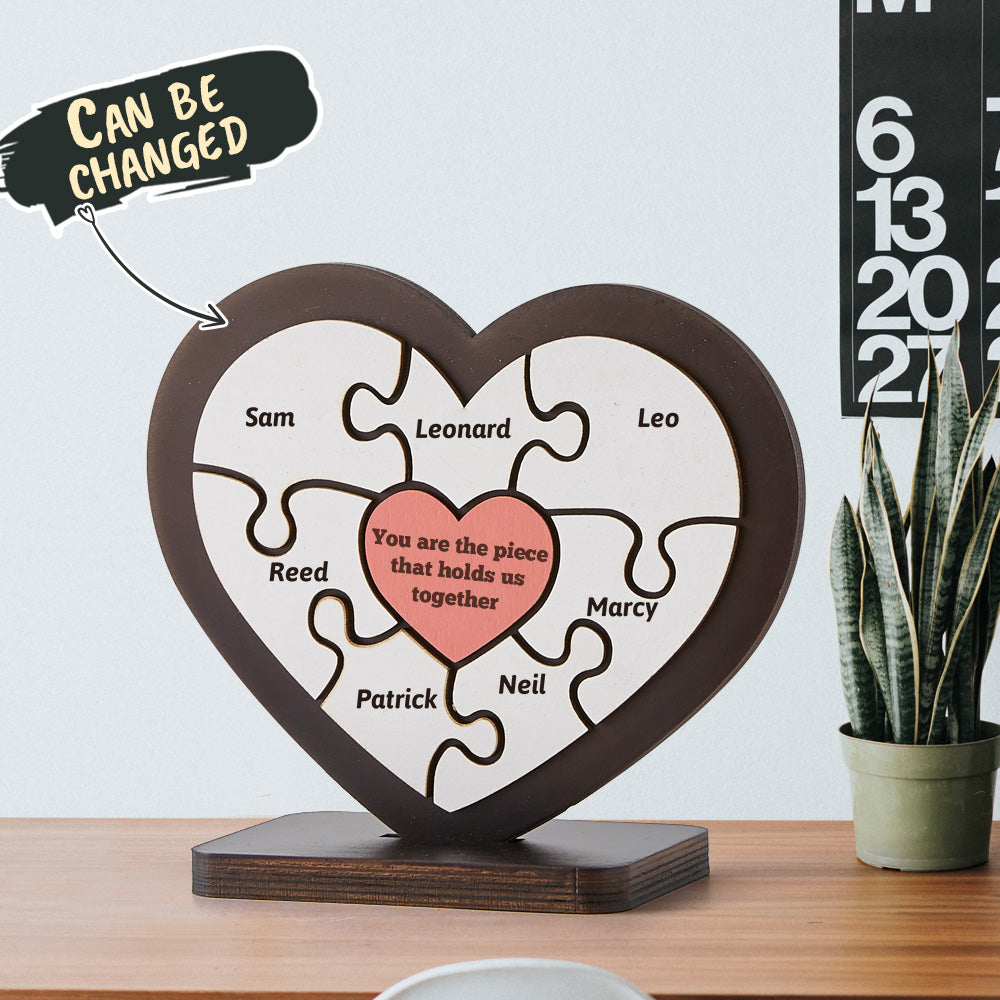 Personalised Name Heart Wooden Puzzle Ornaments Gifts for Mum-Blongser