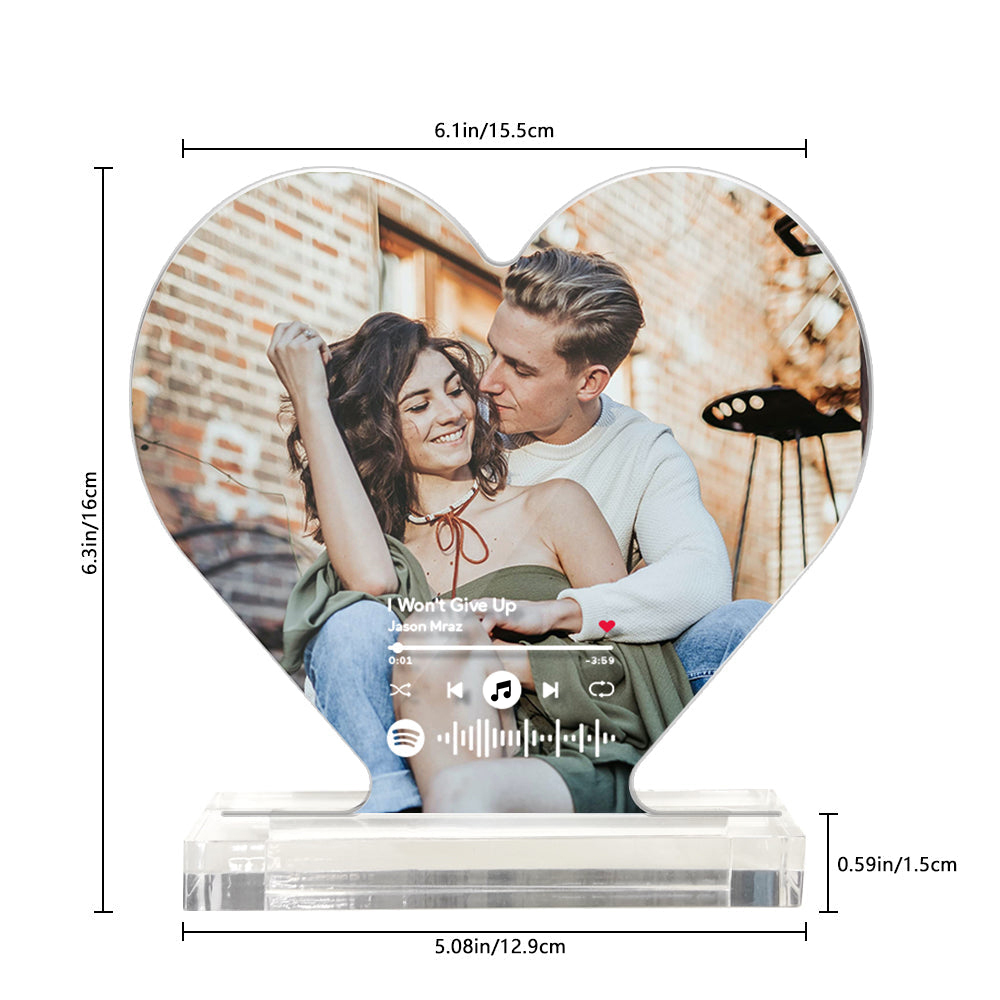 Custom Photo Music Code Acrylic Plaque Heart Shaped Acrylic Plaque Gift for Couples-Blongser