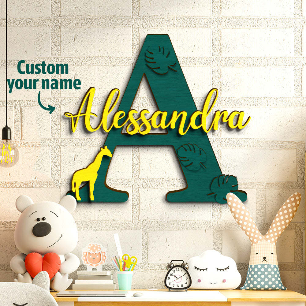 Personalized Jungle Name Sign Wooden Letter Initial Wall Plaque-Blongser