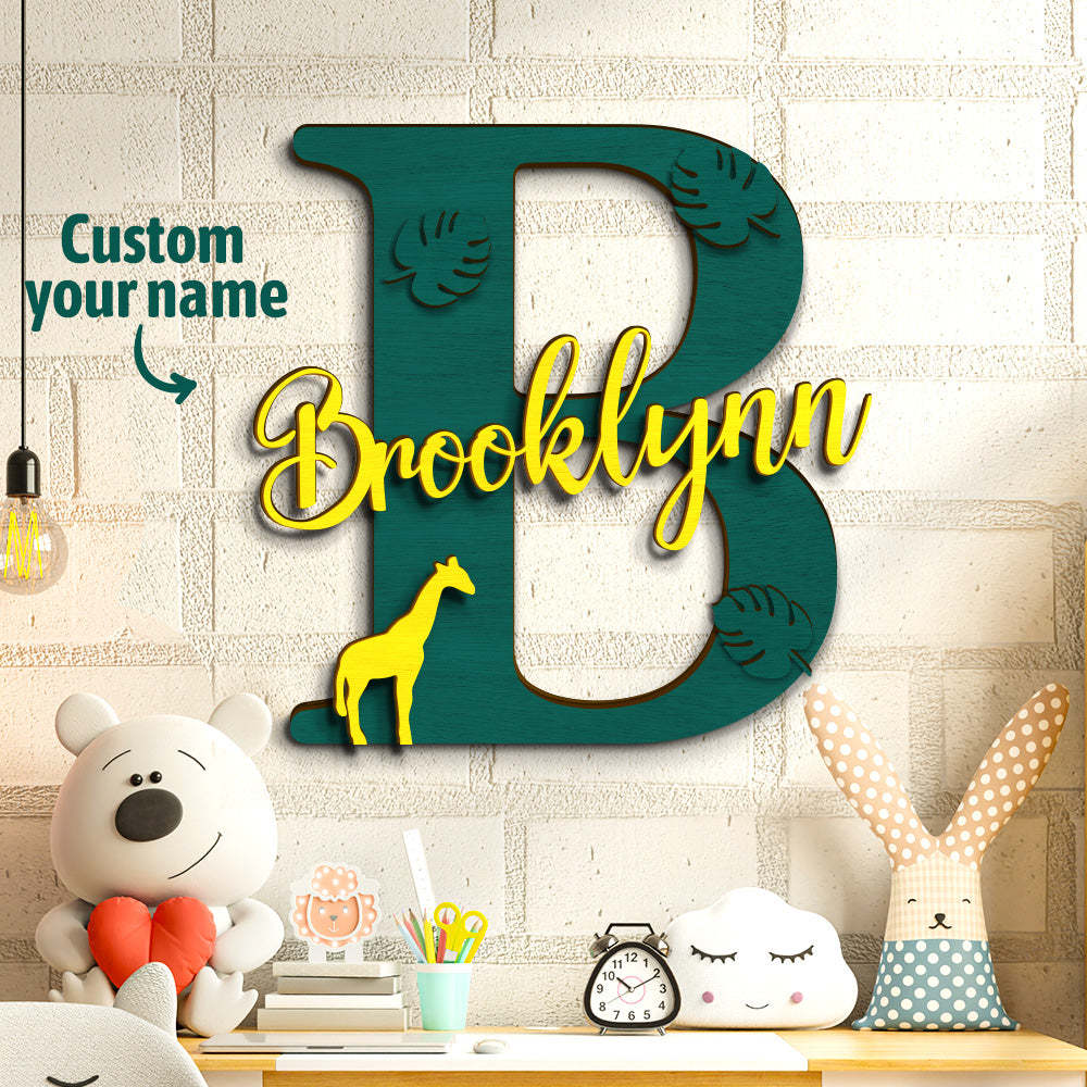 Personalized Jungle Name Sign Wooden Letter Initial Wall Plaque-Blongser