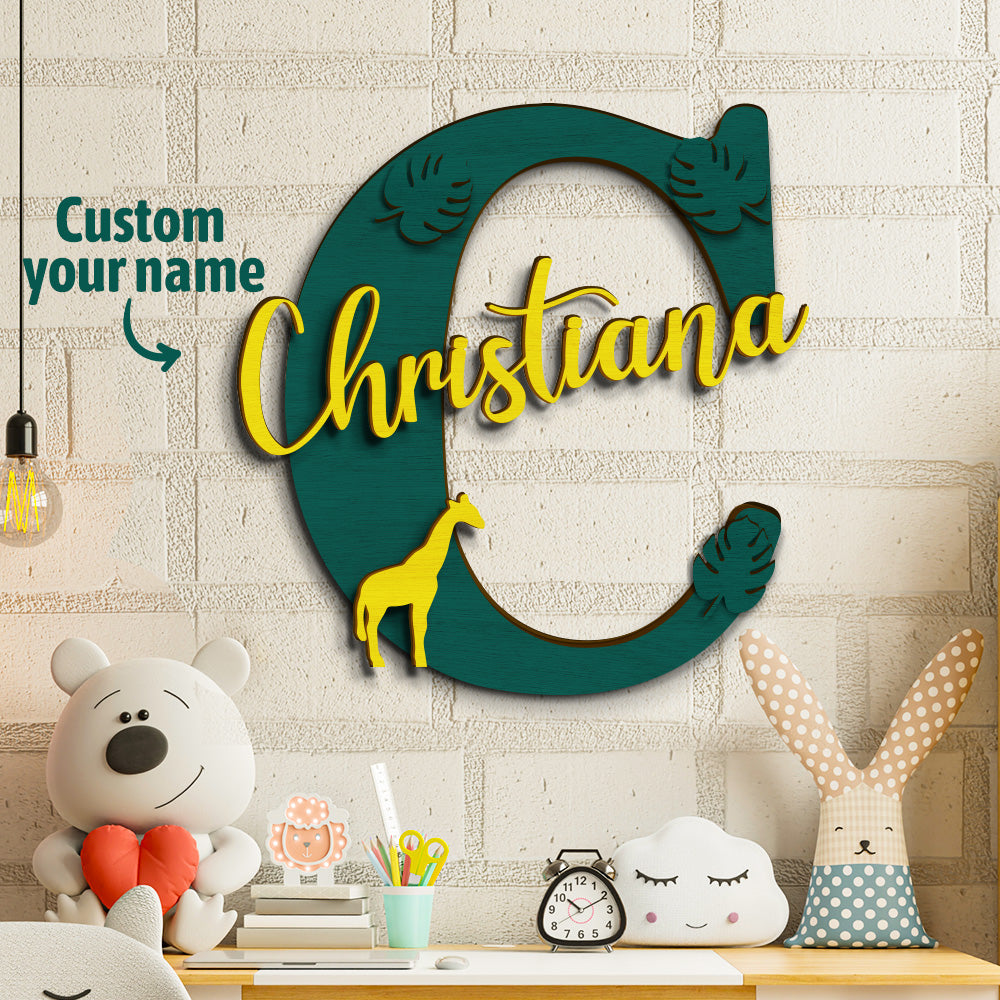 Personalized Jungle Name Sign Wooden Letter Initial Wall Plaque-Blongser