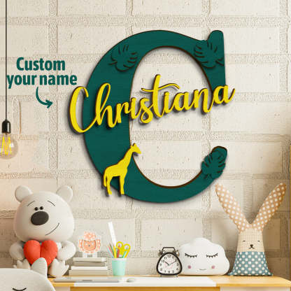 Personalized Jungle Name Sign Wooden Letter Initial Wall Plaque-Blongser