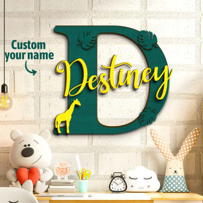 Personalized Jungle Name Sign Wooden Letter Initial Wall Plaque-Blongser