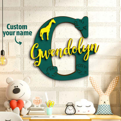 Personalized Jungle Name Sign Wooden Letter Initial Wall Plaque-Blongser