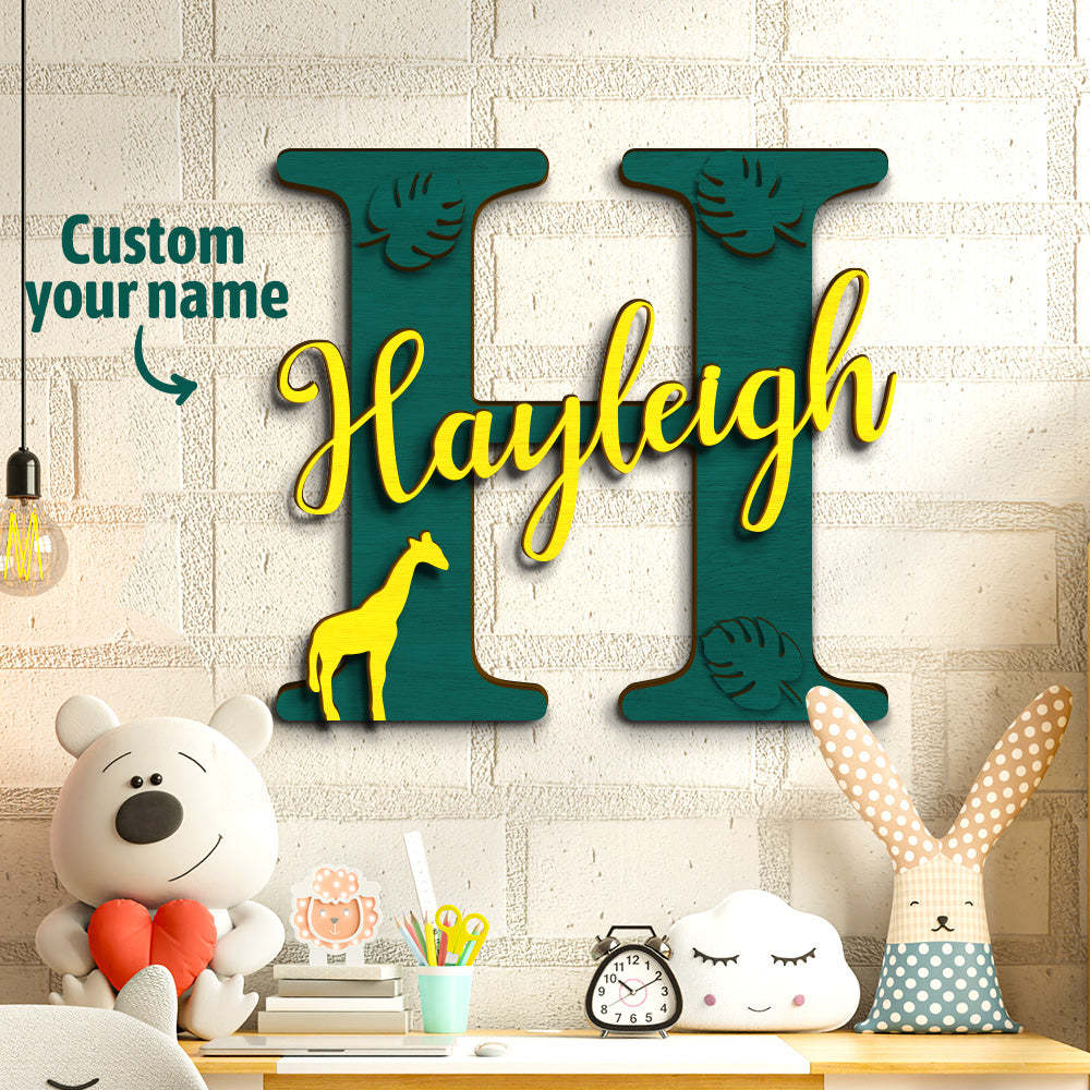 Personalized Jungle Name Sign Wooden Letter Initial Wall Plaque-Blongser