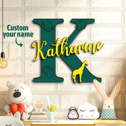 Personalized Jungle Name Sign Wooden Letter Initial Wall Plaque-Blongser