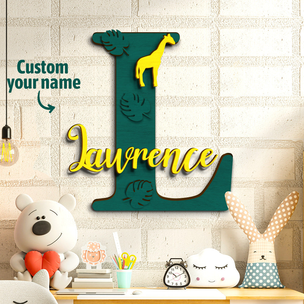 Personalized Jungle Name Sign Wooden Letter Initial Wall Plaque-Blongser