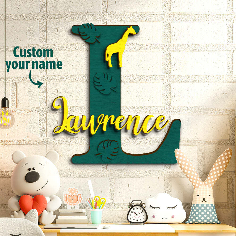 Personalized Jungle Name Sign Wooden Letter Initial Wall Plaque-Blongser