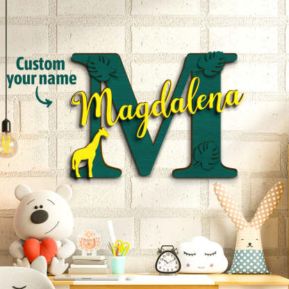 Personalized Jungle Name Sign Wooden Letter Initial Wall Plaque-Blongser