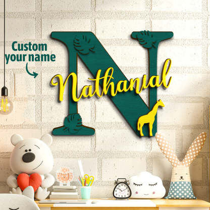 Personalized Jungle Name Sign Wooden Letter Initial Wall Plaque-Blongser