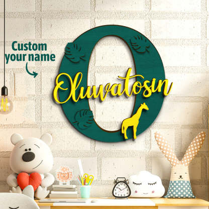 Personalized Jungle Name Sign Wooden Letter Initial Wall Plaque-Blongser