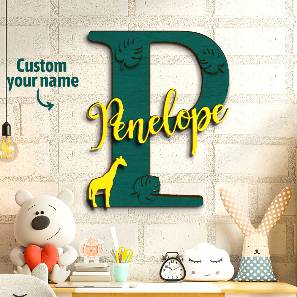 Personalized Jungle Name Sign Wooden Letter Initial Wall Plaque-Blongser