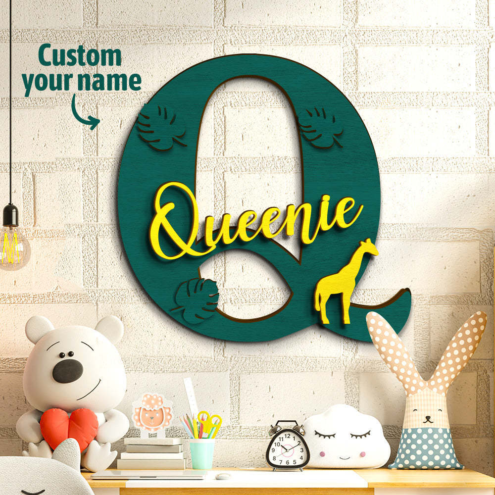 Personalized Jungle Name Sign Wooden Letter Initial Wall Plaque-Blongser