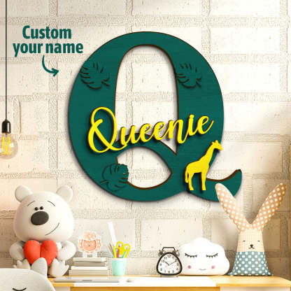 Personalized Jungle Name Sign Wooden Letter Initial Wall Plaque-Blongser