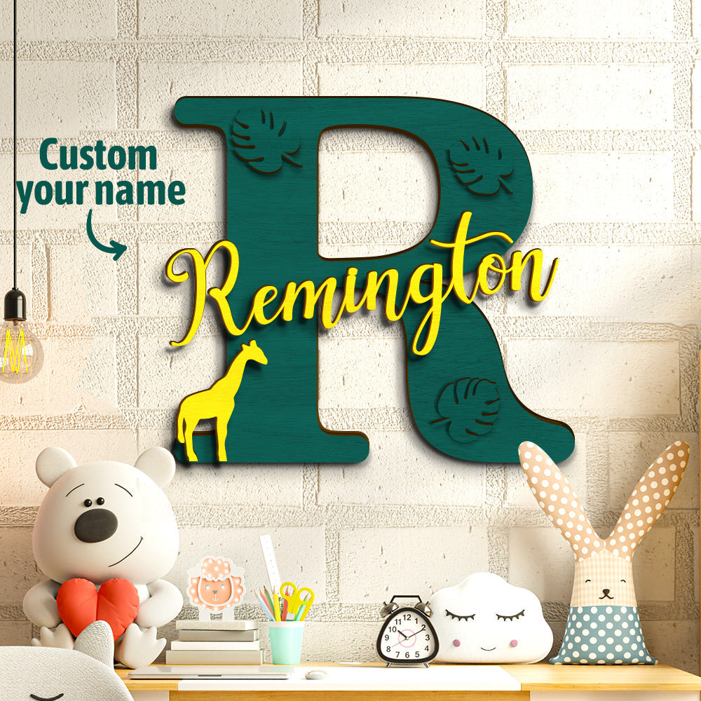 Personalized Jungle Name Sign Wooden Letter Initial Wall Plaque-Blongser