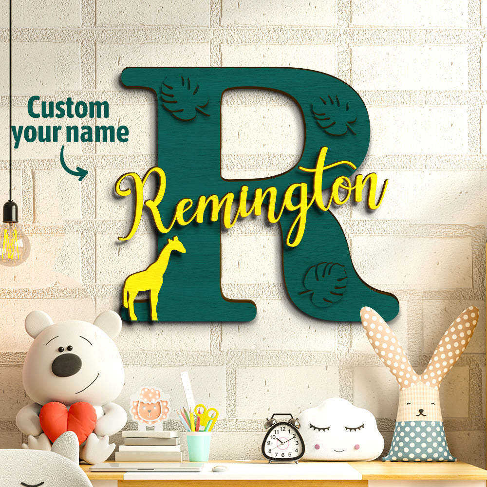 Personalized Jungle Name Sign Wooden Letter Initial Wall Plaque-Blongser