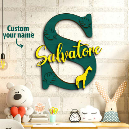 Personalized Jungle Name Sign Wooden Letter Initial Wall Plaque-Blongser