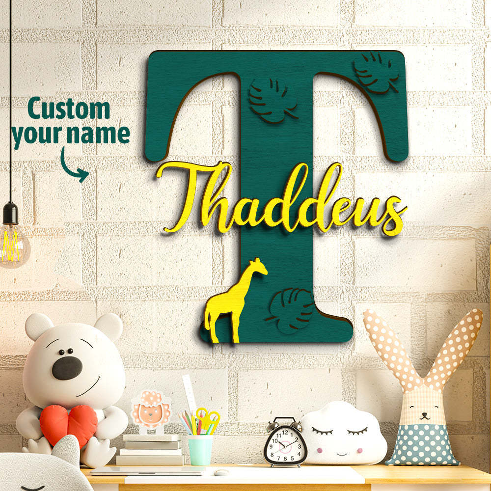 Personalized Jungle Name Sign Wooden Letter Initial Wall Plaque-Blongser