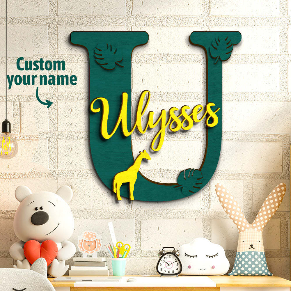 Personalized Jungle Name Sign Wooden Letter Initial Wall Plaque-Blongser
