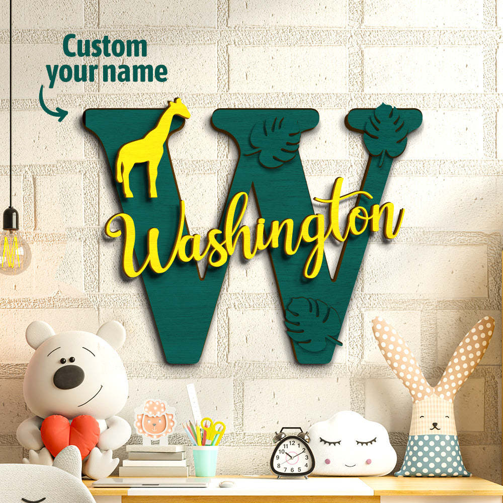 Personalized Jungle Name Sign Wooden Letter Initial Wall Plaque-Blongser