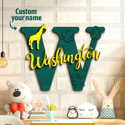 Personalized Jungle Name Sign Wooden Letter Initial Wall Plaque-Blongser