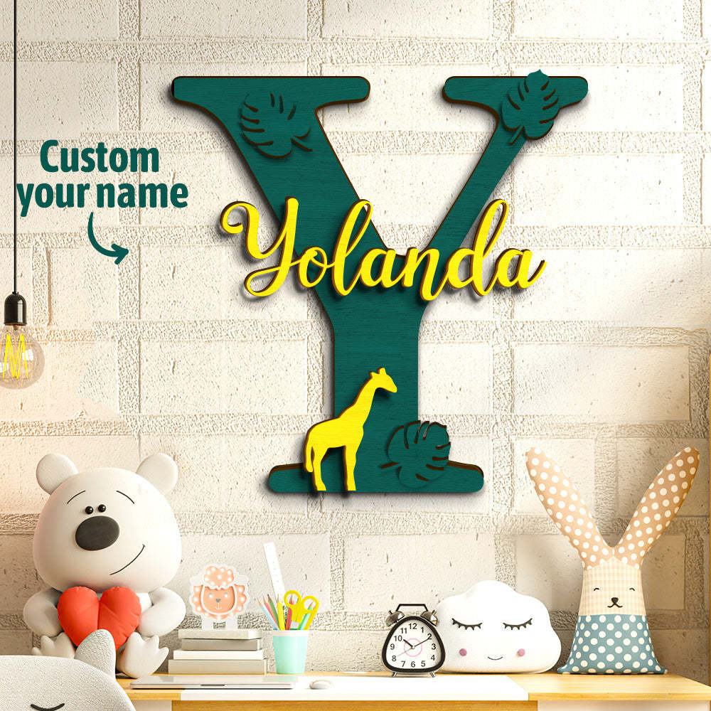 Personalized Jungle Name Sign Wooden Letter Initial Wall Plaque-Blongser