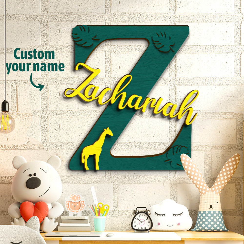 Personalized Jungle Name Sign Wooden Letter Initial Wall Plaque-Blongser