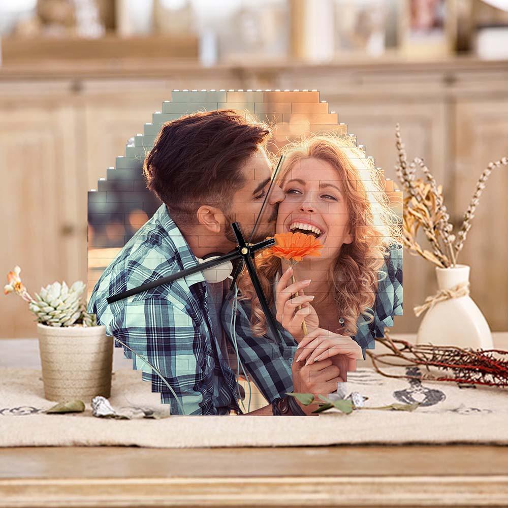 Custom Building Blocks Desk Clock Wall Clock Personalized Puzzle Custom Photo Brick Clock Gift For Couple-Blongser