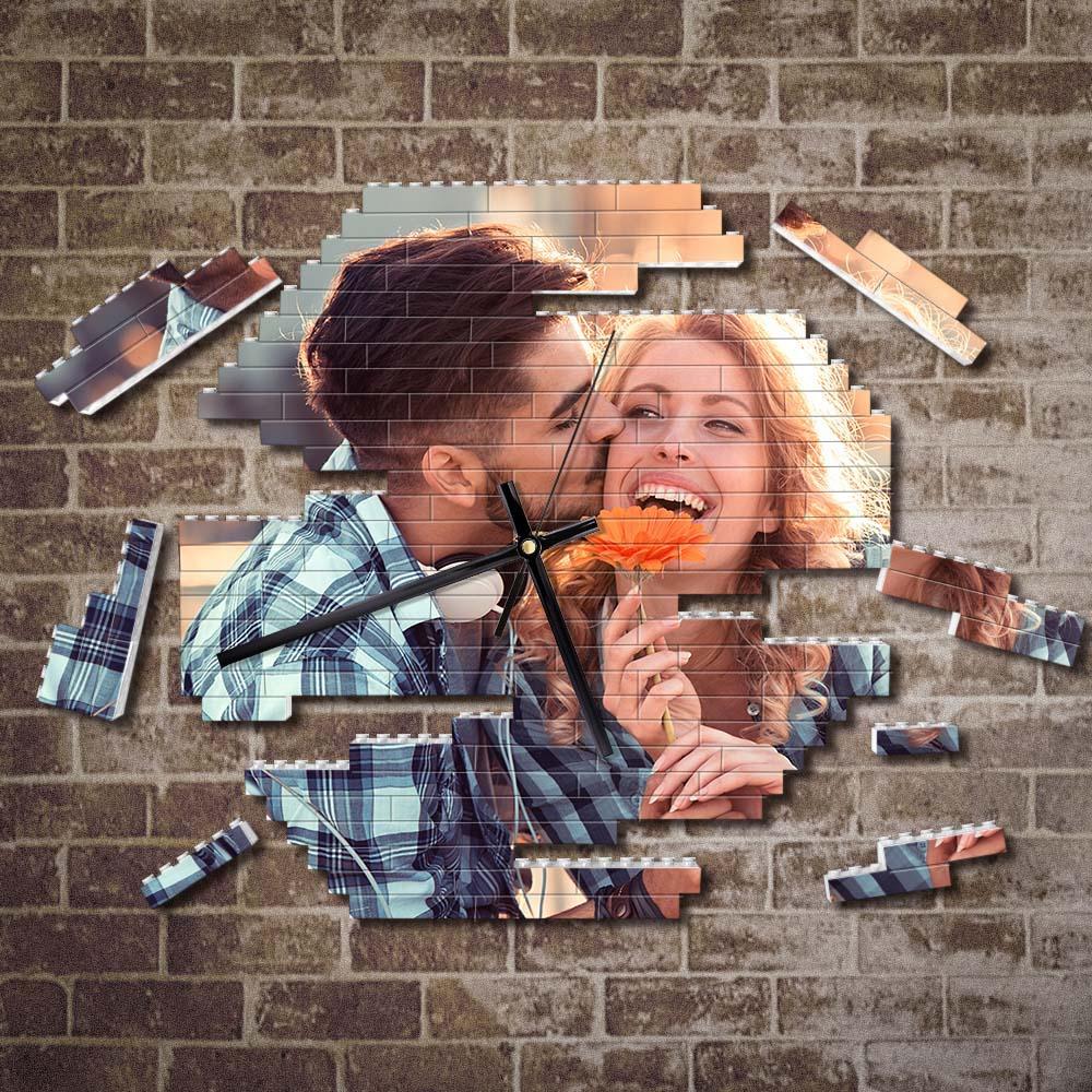 Custom Building Blocks Desk Clock Wall Clock Personalized Puzzle Custom Photo Brick Clock Gift For Couple-Blongser
