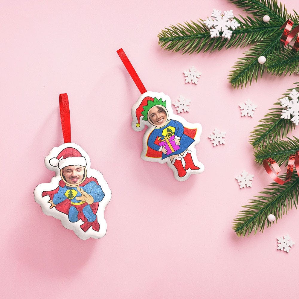 Custom Superman And Superwoman Hanging Decorations Personalized Face Christmas Hanging Decoration-Blongser