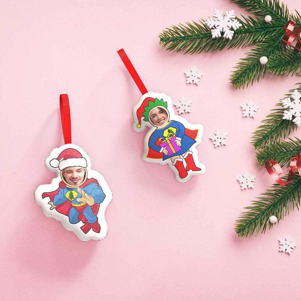 Custom Superman And Superwoman Hanging Decorations Personalized Face Christmas Hanging Decoration-Blongser