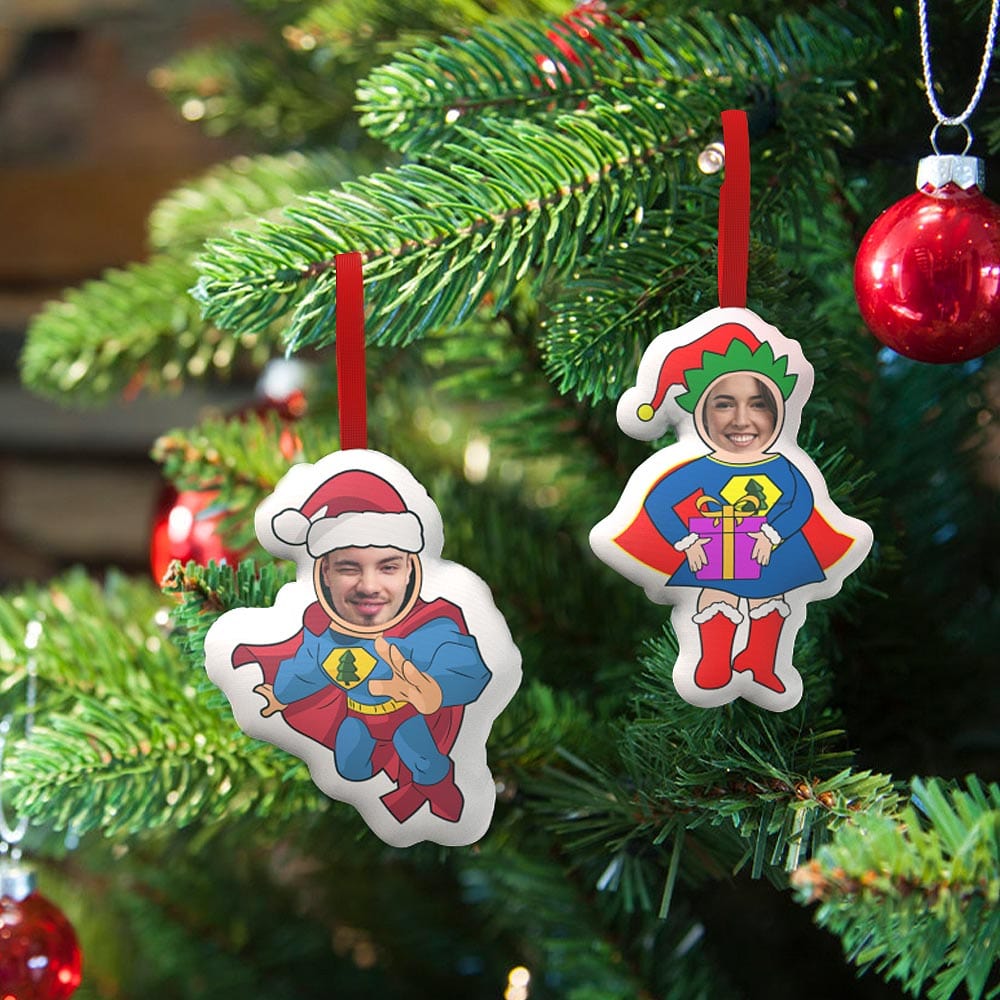 Custom Superman And Superwoman Hanging Decorations Personalized Face Christmas Hanging Decoration-Blongser