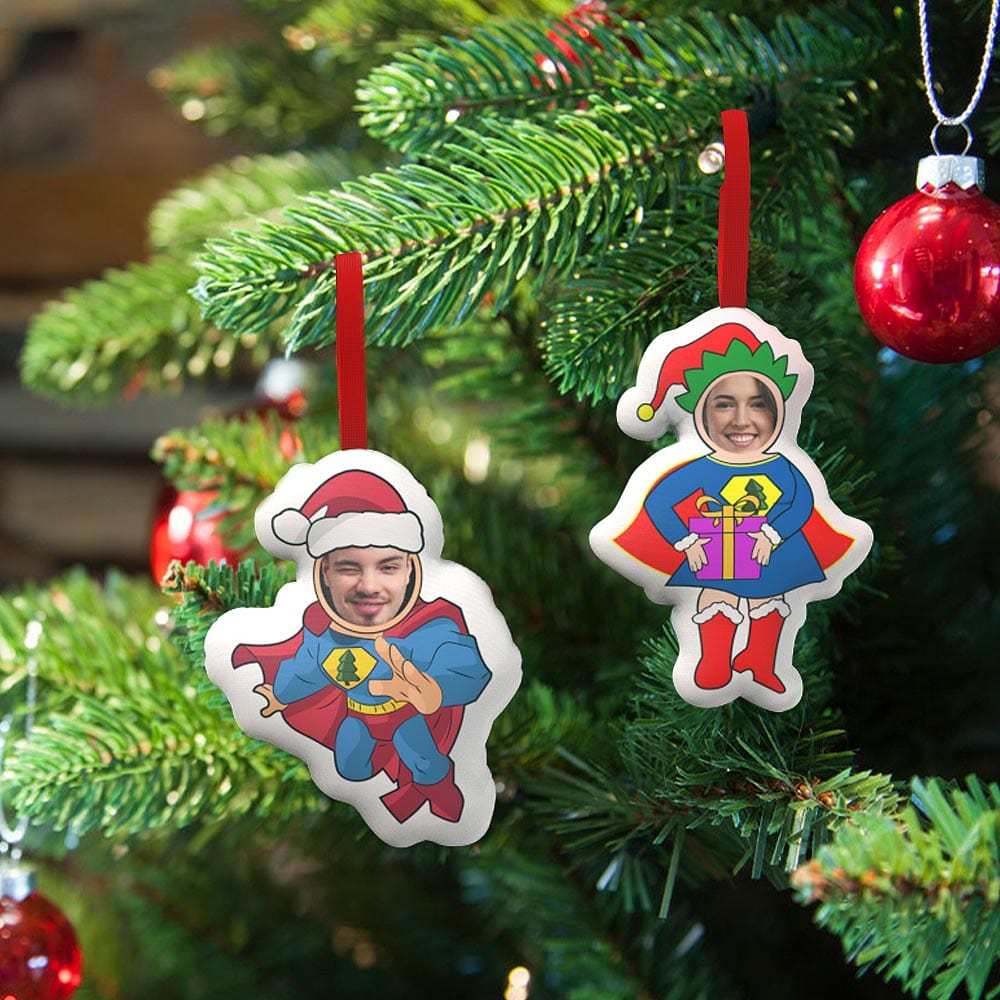 Custom Superman And Superwoman Hanging Decorations Personalized Face Christmas Hanging Decoration-Blongser