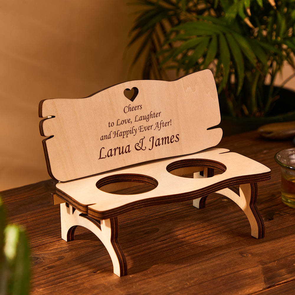 Custom Engraved Decor Personalized Wooden Bench With Shot Glasses Creative Gift-Blongser