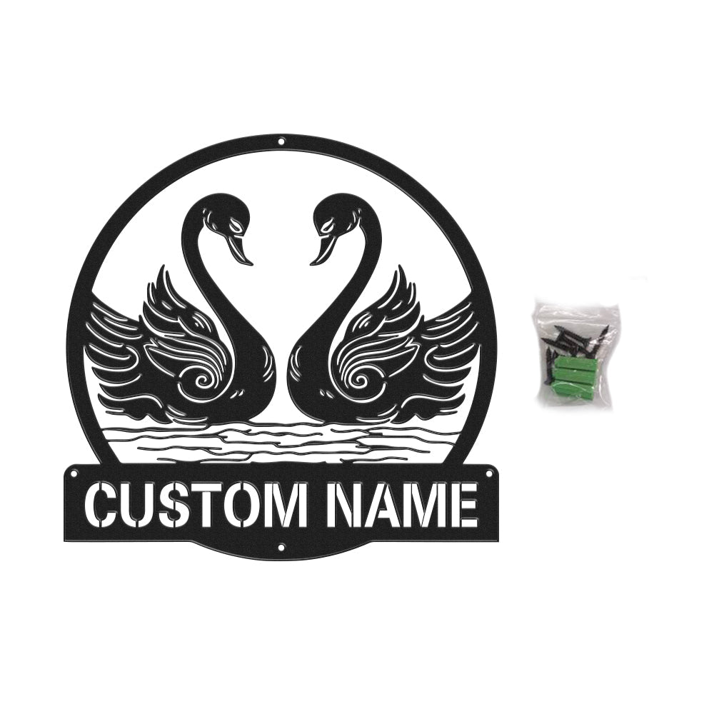 Custom Swan Signs Metal Wall Art Personalized Couple LED Lights Decor Gift for Lover-Blongser