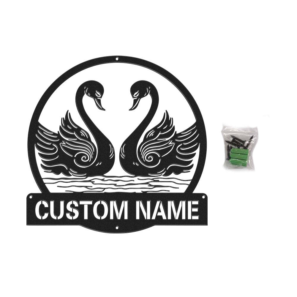 Custom Swan Signs Metal Wall Art Personalized Couple LED Lights Decor Gift for Lover-Blongser