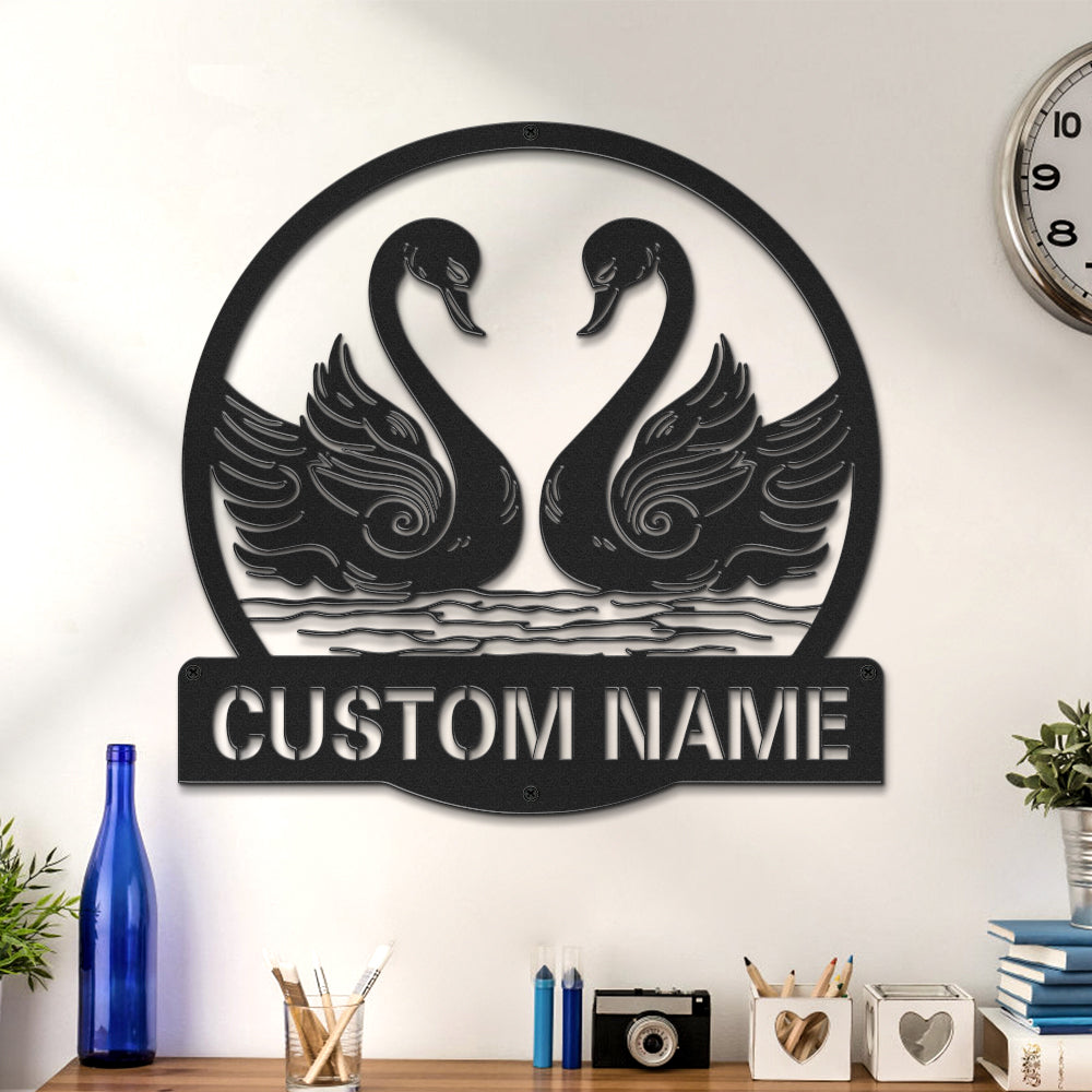 Custom Swan Signs Metal Wall Art Personalized Couple LED Lights Decor Gift for Lover-Blongser