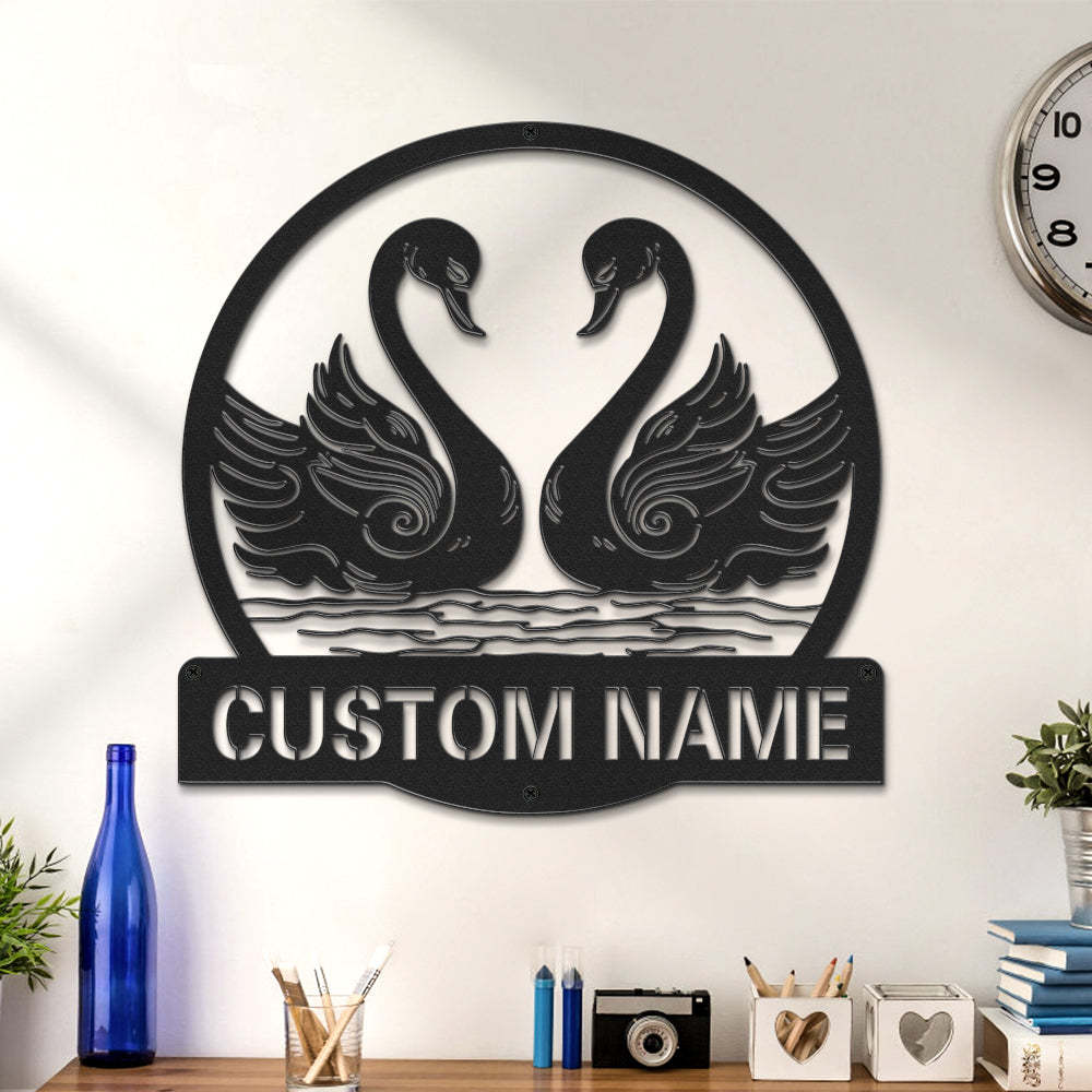Custom Swan Signs Metal Wall Art Personalized Couple LED Lights Decor Gift for Lover-Blongser