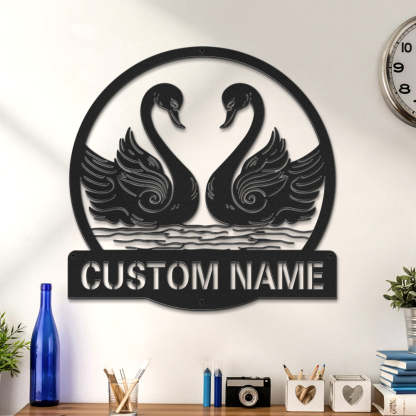Custom Swan Signs Metal Wall Art Personalized Couple LED Lights Decor Gift for Lover-Blongser